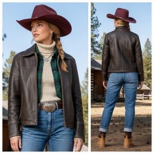 NWOT Columbia 8 Vintage 90s Contemporary Yellowstone Burnished Leather Jacket